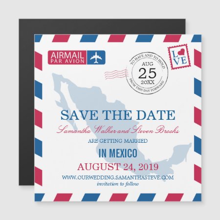 Mexico Airmail Save The Date Magnetic Invitation