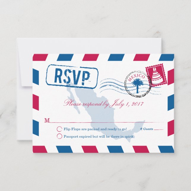 Mexico Airmail Wedding RSVP Card (Front)
