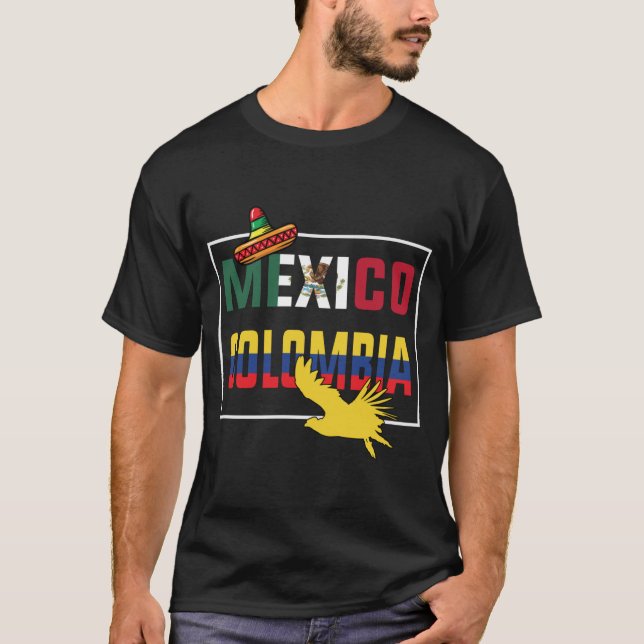 Mexico And Colombia Flag T-Shirt (Front)
