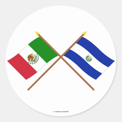 Mexico and El Salvador Crossed Flags Classic Round Sticker