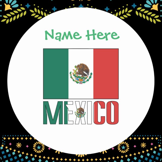 Mexico and Mexican Flag Green Personalization  Classic Round Sticker (Creator Uploaded)