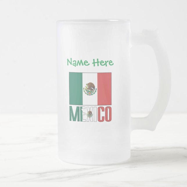 Mexico and Mexican Flag Green Personalization  Frosted Glass Beer Mug (Right)