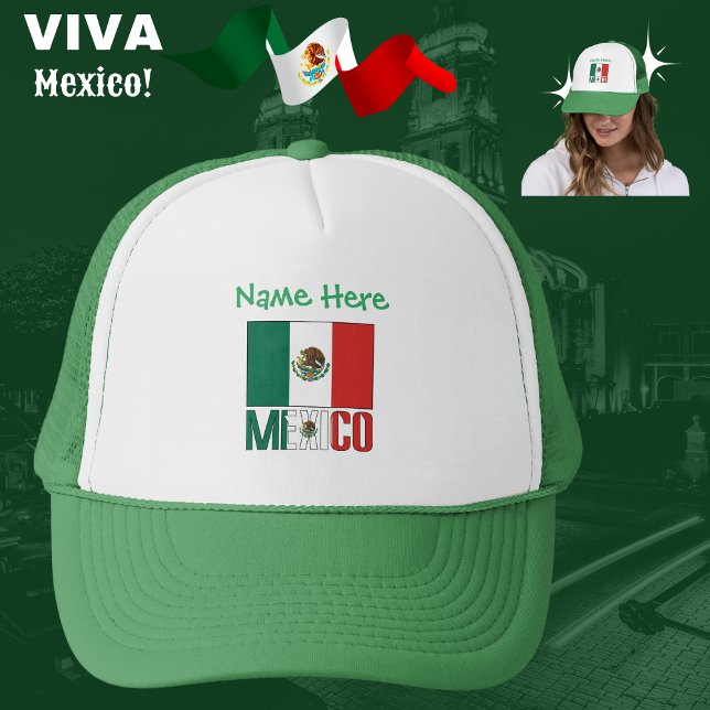 Mexico and Mexican Flag Green Personalization  Trucker Hat (Creator Uploaded)