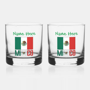Mexico and Mexican Flag Green Personalization  Whiskey Glass