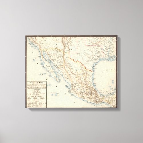 Mexico and Texas Map Canvas Print