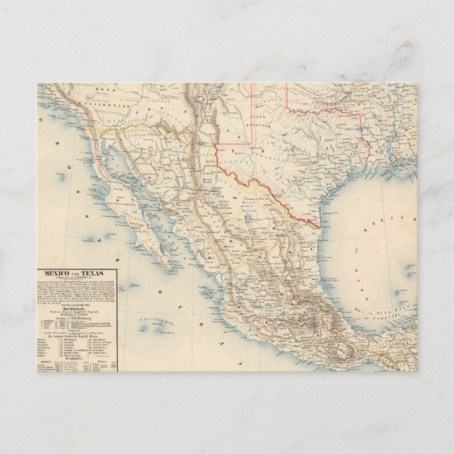 Mexico and Texas Map Postcard (Front)