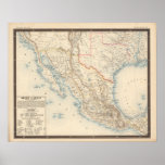 Mexico and Texas Map Poster