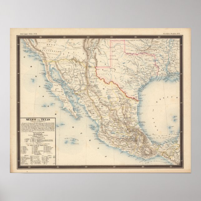 Mexico and Texas Map Poster (Front)