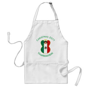 Mexico Angel Christmas Flag Personalize Green Text Adult Apron
