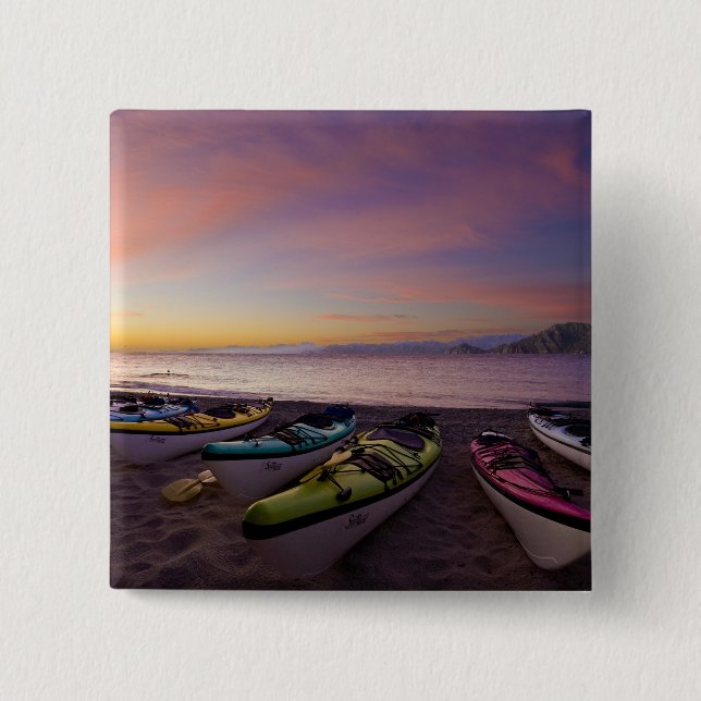 Mexico, Baja, Sea of Cortez. Sea kayaks and Button (Front)