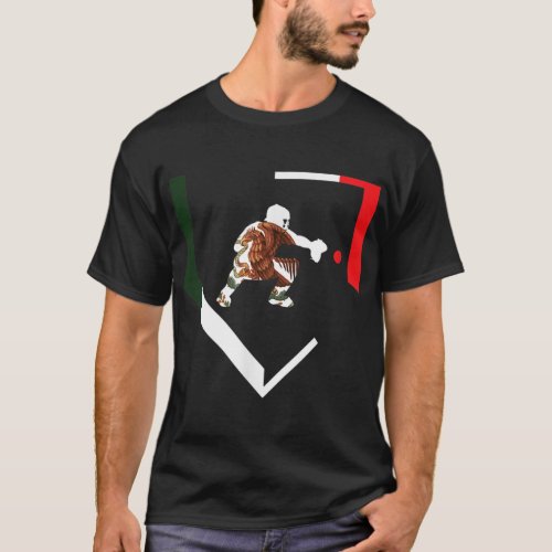 Mexico Baseball Hind Catcher Mexican Flag Little L T_Shirt