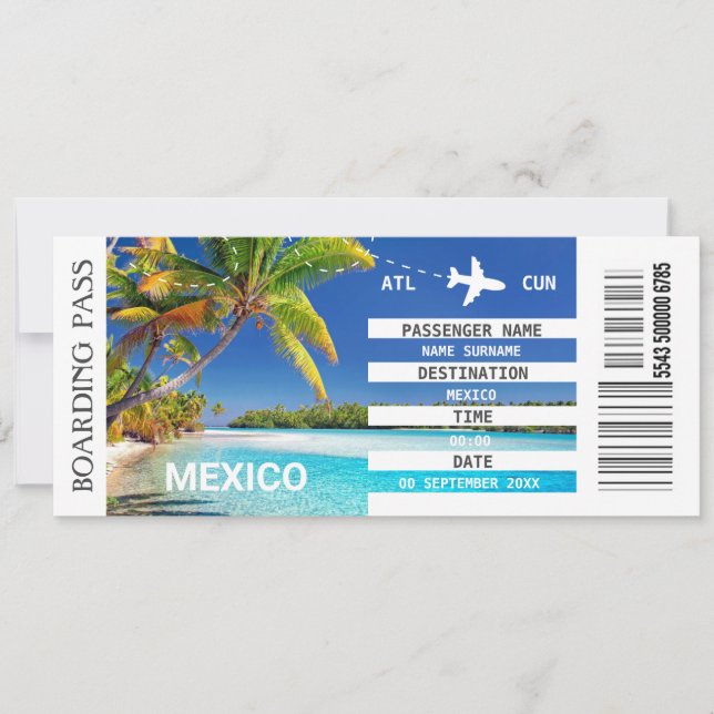  Mexico beach airplane boarding pass weekend Invitation (Front)