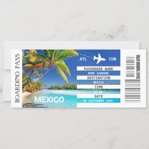 Mexico beach airplane boarding pass weekend Invitation