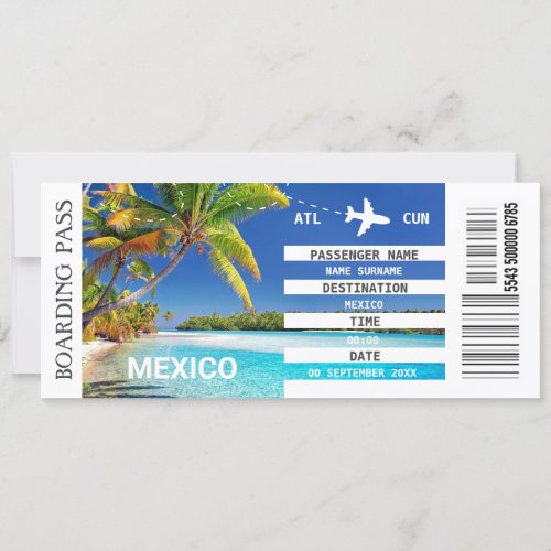  Mexico beach airplane boarding pass weekend Invitation