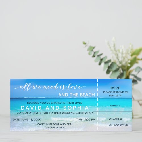 Mexico Beach Boarding Pass Wedding RSVP Invitation