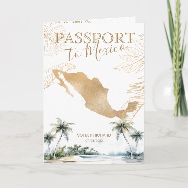 Mexico Beach Destination Wedding Passport QR code Invitation (Front)