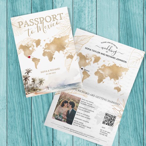 Mexico Beach Destination Wedding Passport QR code Invitation