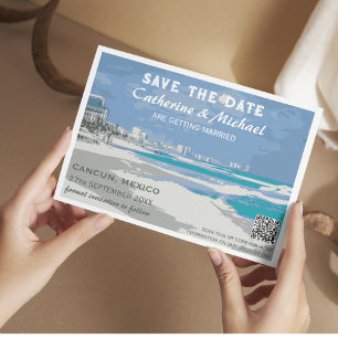 Mexico Beach Wedding Travel Poster Style QR Code Save The Date
