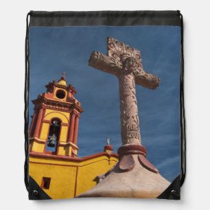Mexico, Bernal. View of Iglesia de San Sebastian Drawstring Bag