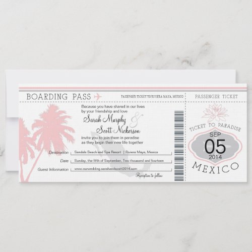 Mexico Boarding Pass Destination Wedding Personalized Invitation
