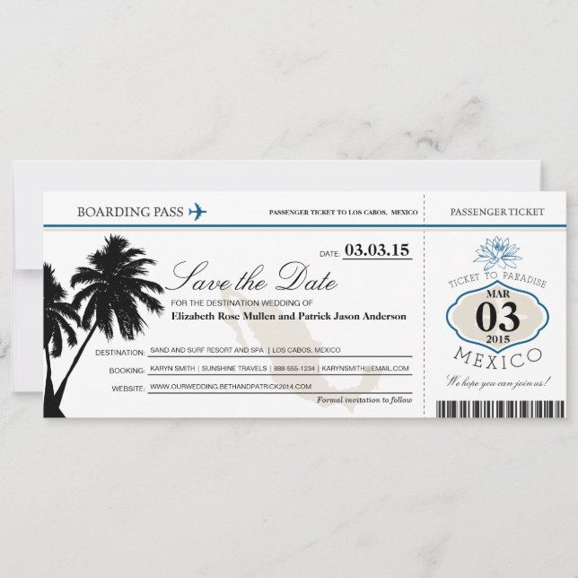 Mexico Boarding Pass Save the Date (Front)