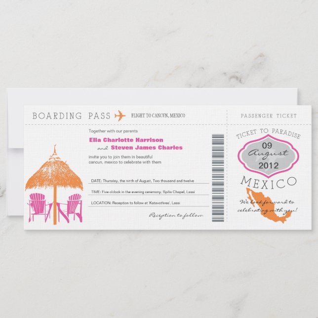 Mexico Boarding Pass Wedding Invitation (Front)