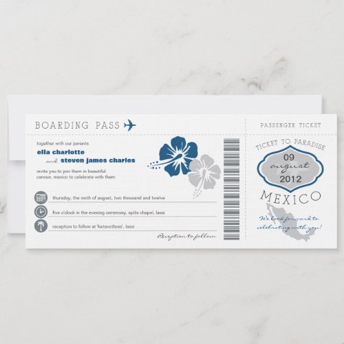 Mexico Boarding Pass Wedding Invitation
