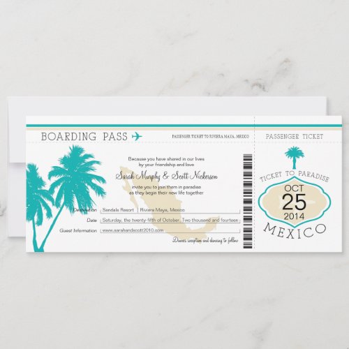 Mexico Boarding Pass Wedding Invitation