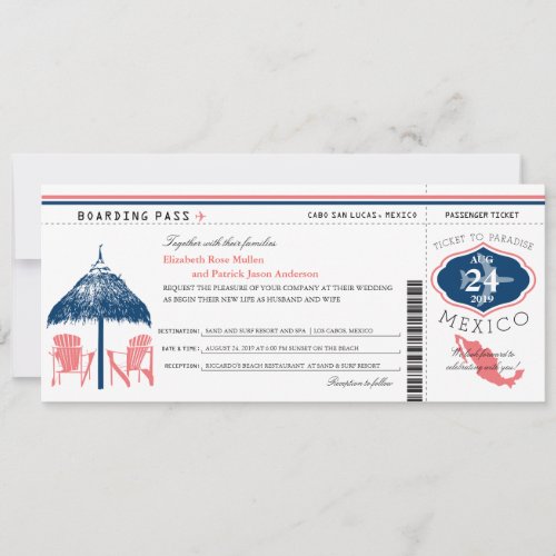 Mexico Boarding Pass Wedding Invitation