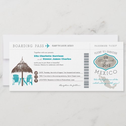 Mexico Boarding Pass Wedding Invitation
