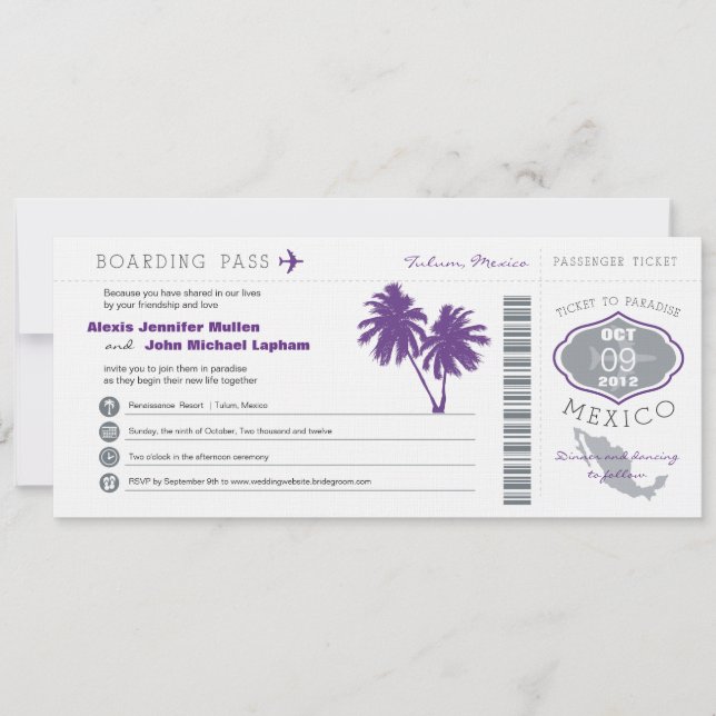 Mexico Boarding PassWedding Invitation (Front)