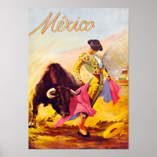 Mexico Bull Fighter Vintage Poster Restored