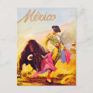 Mexico Bull Fighter Vintage Poster Restored Postcard