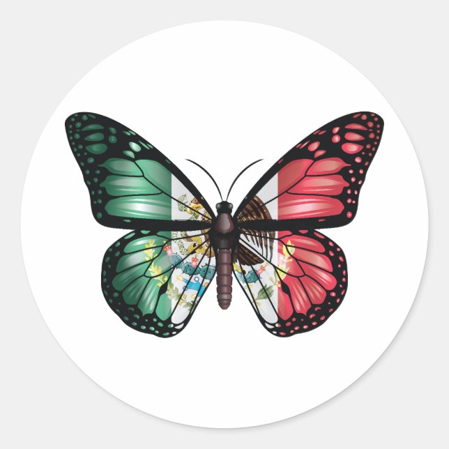 Mexico butterfly monarch flag classic round sticker (Front)