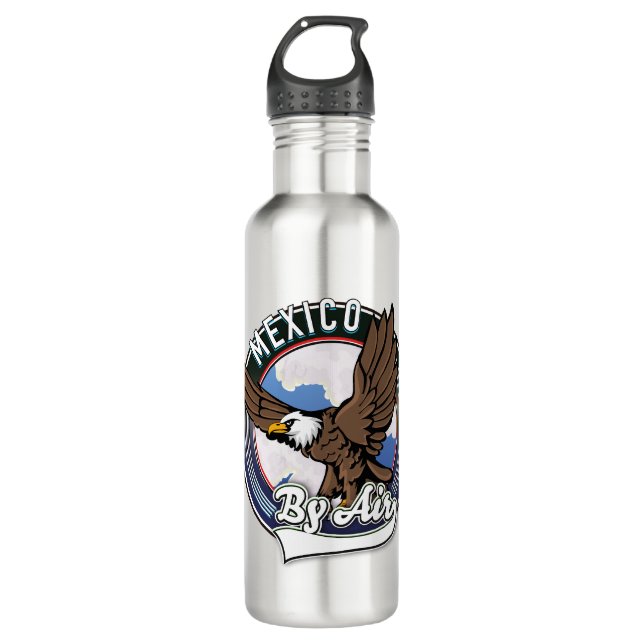 Mexico by air travel patch. stainless steel water bottle (Front)