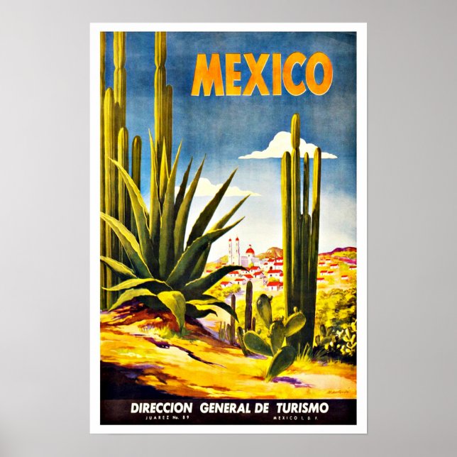 Mexico Cactus Vintage Travel Poster (Front)