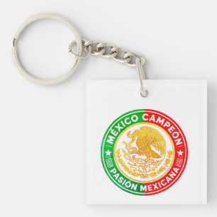 Mexico Campeon Flag Colors Graphic Crest Keychain