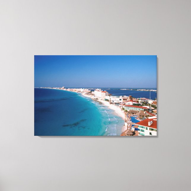 Mexico, Cancun, Aerial View Of Hotels Canvas Print (Front)