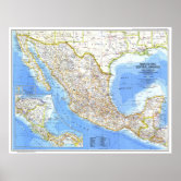 Poster México e América Central: MAPA detalhado de 1961..