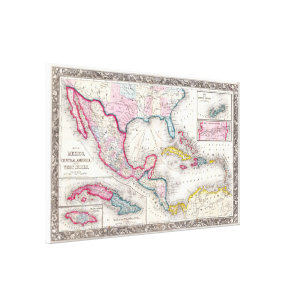 Mexico, Central America and Caribbean Map (1860) Canvas Print