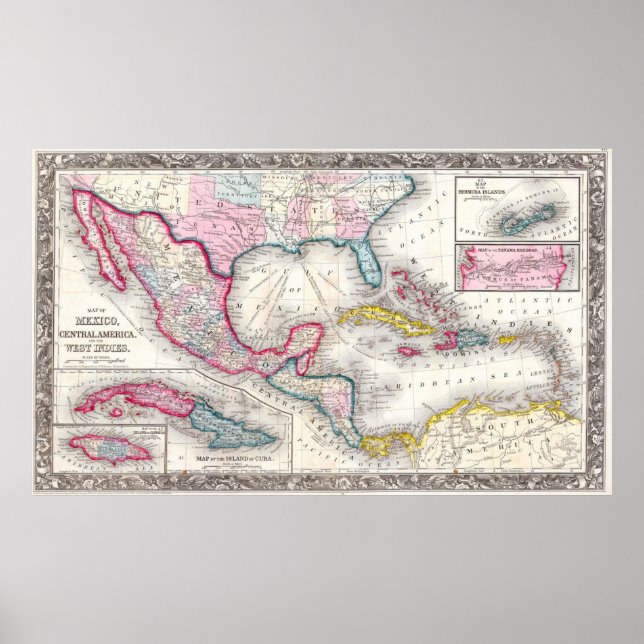 Mexico, Central America and Caribbean Map (1860) Poster (Front)