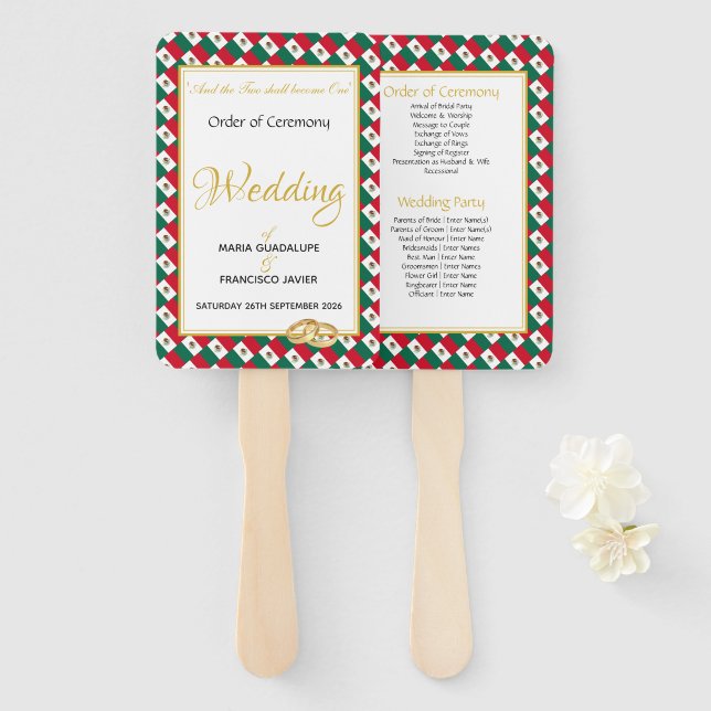 MEXICO Christian Custom Wedding Programme Hand Fan (Front and Back)