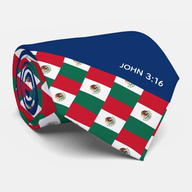 MEXICO Christian Scripture John 3:16 Blue Neck Tie (Rolled)