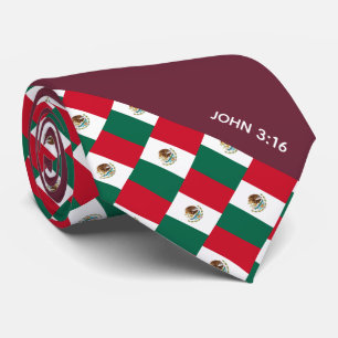 MEXICO Christian Scripture John 3:16 Burgundy Neck Tie