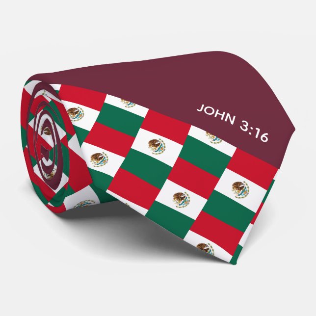MEXICO Christian Scripture John 3:16 Burgundy Neck Tie (Rolled)