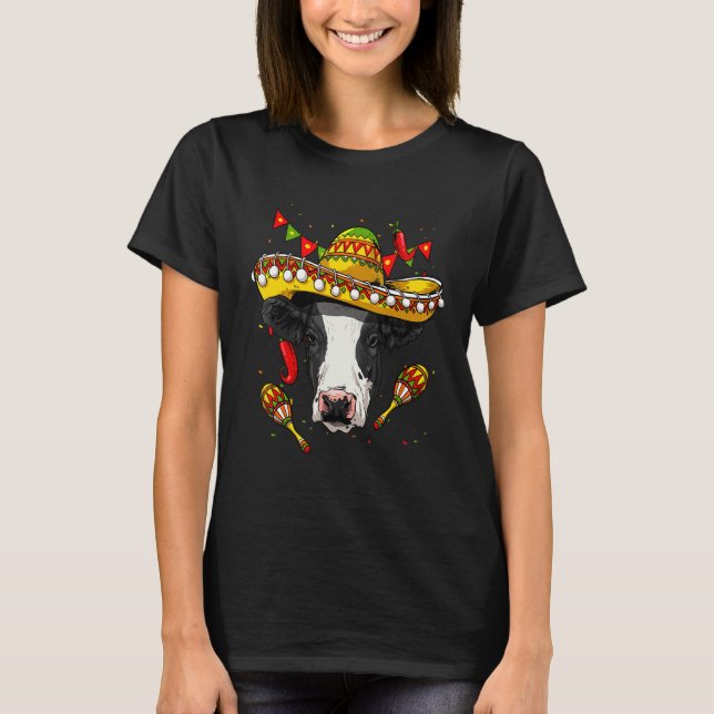 Mexico Cinco de Mayo Cow Sombrero Mexican Party Co T-Shirt (Front)