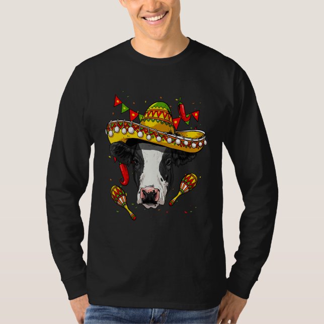 Mexico Cinco de Mayo Cow Sombrero Mexican Party Co T-Shirt (Front)