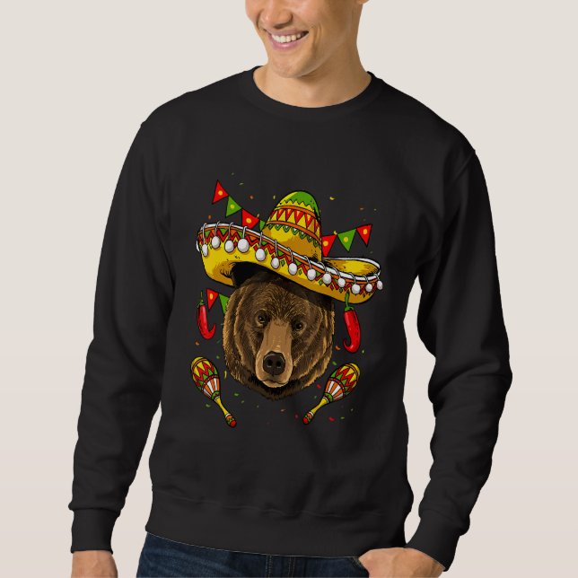Mexico Cinco de Mayo Grizzly Bear Sombrero Mexican Sweatshirt (Front)