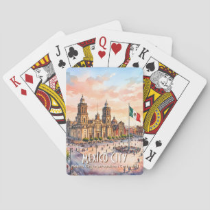 Mexico City Catholic Cathedral Watercolor Travel Poker Cards