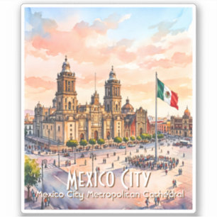 Mexico City Catholic Cathedral Watercolor Travel Sticker